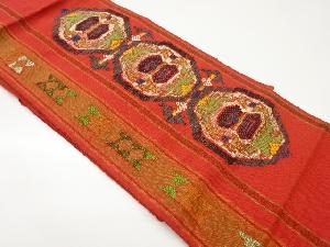 手織り真綿紬縞に亀甲・抽象模様織出し名古屋帯